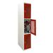  Folding Bike Lockers - 2150Hx450Wx650Dmm - Perforated Doors - 3 Compartments - Red Doors 