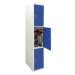  Folding Bike Lockers - 2150Hx450Wx650Dmm - Solid Doors - 3 Compartments - Dark Blue Doors 